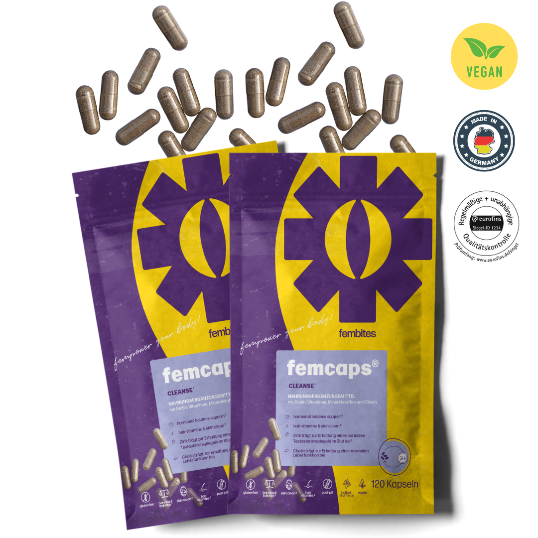 A 2 Monate femcaps® CLEANSE - mit Frauenmantelextrakt, Vitaminen, Zink und Cholin (Kopie)