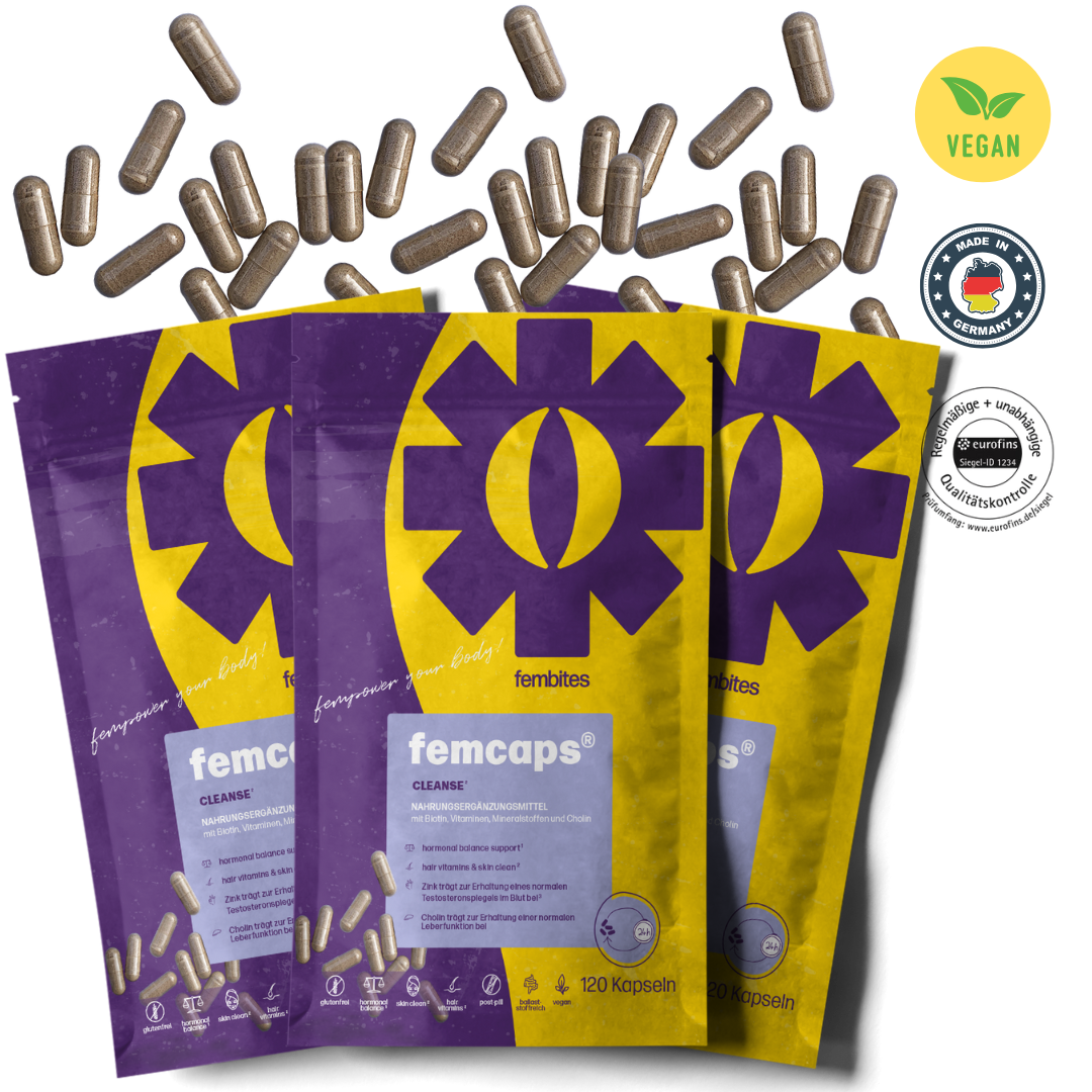 A 3 Monate femcaps® CLEANSE - mit Frauenmantelextrakt, Vitaminen, Zink und Cholin (Kopie)