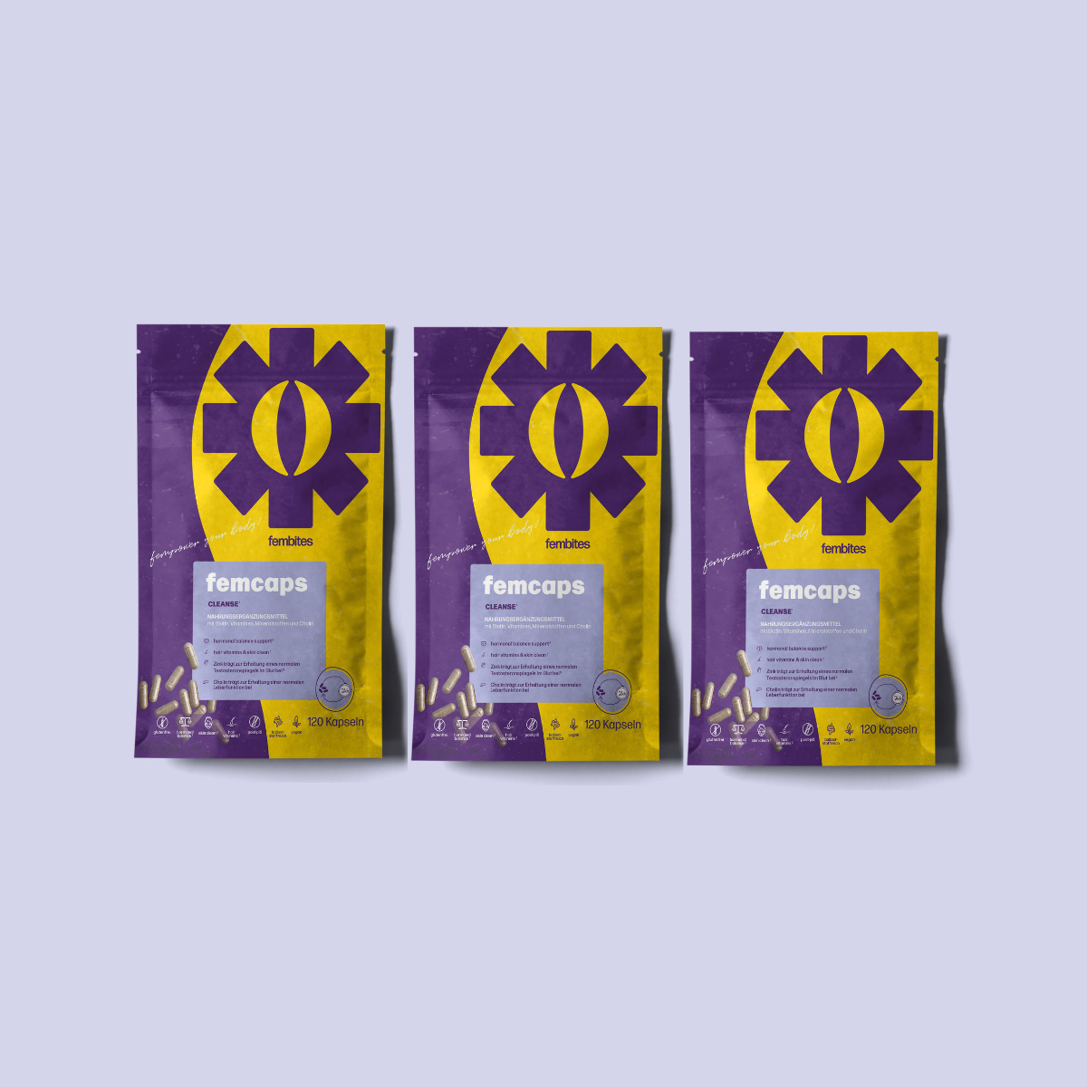 3 Monate femcaps® CLEANSE - mit Frauenmantelextrakt, Vitaminen, Zink und Cholin