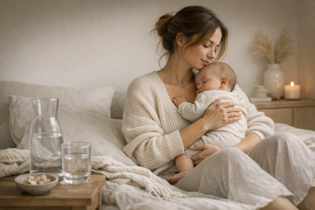 Mutter mit Baby in ruhiger Alltagsszene