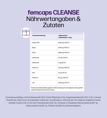 2 Monatskur femcaps® CLEANSE - mit Frauenmantelextrakt, Vitaminen, Zink und Cholin