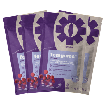 fembites femgums HAPPY BELLY Nahrungsergänzung Fruchtgummis vegan, ohne zugesetzten Zucker, mit Bakterienkulturen für die Darmflora 