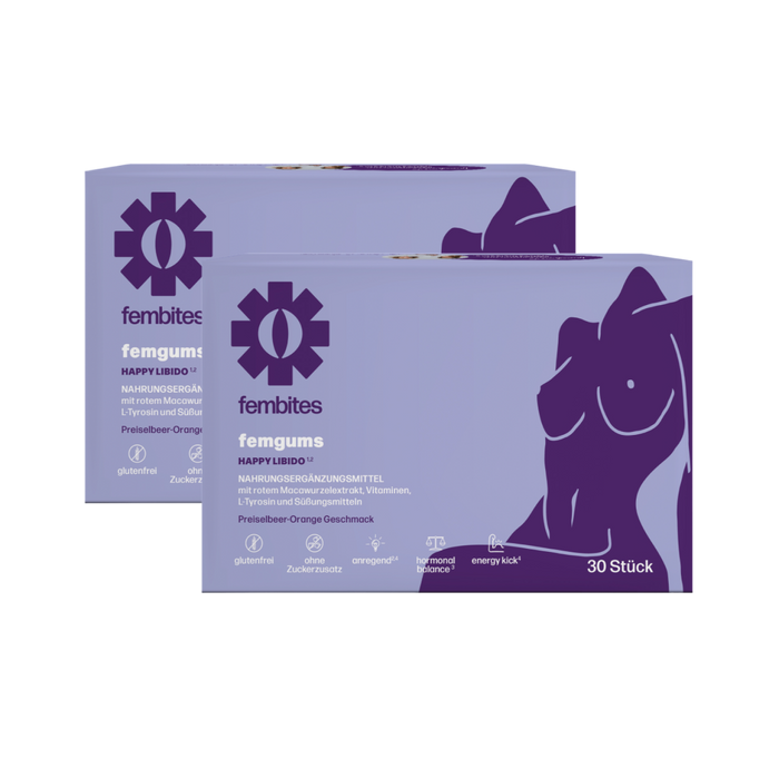 fembites femgums HAPPY LIBIDO Nahrungsergänzung für hormonelle Balance Libido mit Pflanzenextrakten, Aminosäuren, Vitamin B6 und Zink