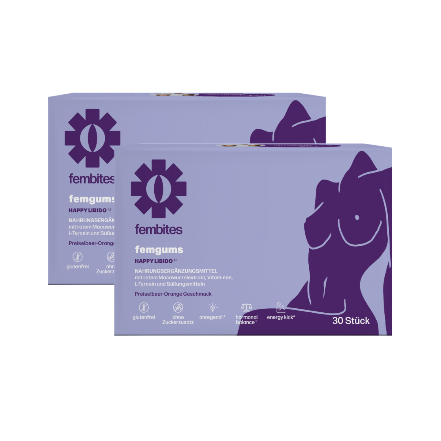 fembites femgums HAPPY LIBIDO Nahrungsergänzung für hormonelle Balance Libido mit Pflanzenextrakten, Aminosäuren, Vitamin B6 und Zink