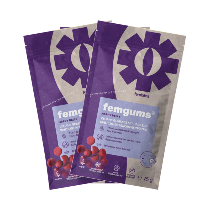 fembites femgums HAPPY BELLY Nahrungsergänzung Fruchtgummis vegan, ohne zugesetzten Zucker, mit Bakterienkulturen für die Darmflora