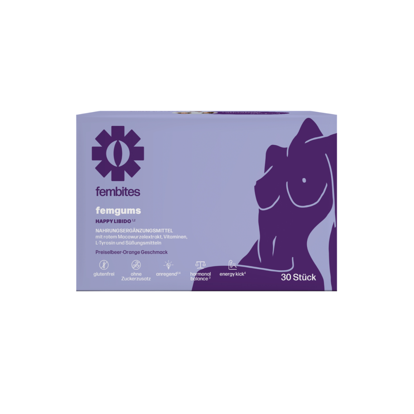 fembites femgums HAPPY LIBIDO Nahrungsergänzung für hormonelle Balance Libido mit Pflanzenextrakten, Aminosäuren, Vitamin B6 und Zink