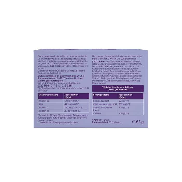 fembites femgums HAPPY LIBIDO Nahrungsergänzung für hormonelle Balance Libido mit Pflanzenextrakten, Aminosäuren, Vitamin B6 und Zink