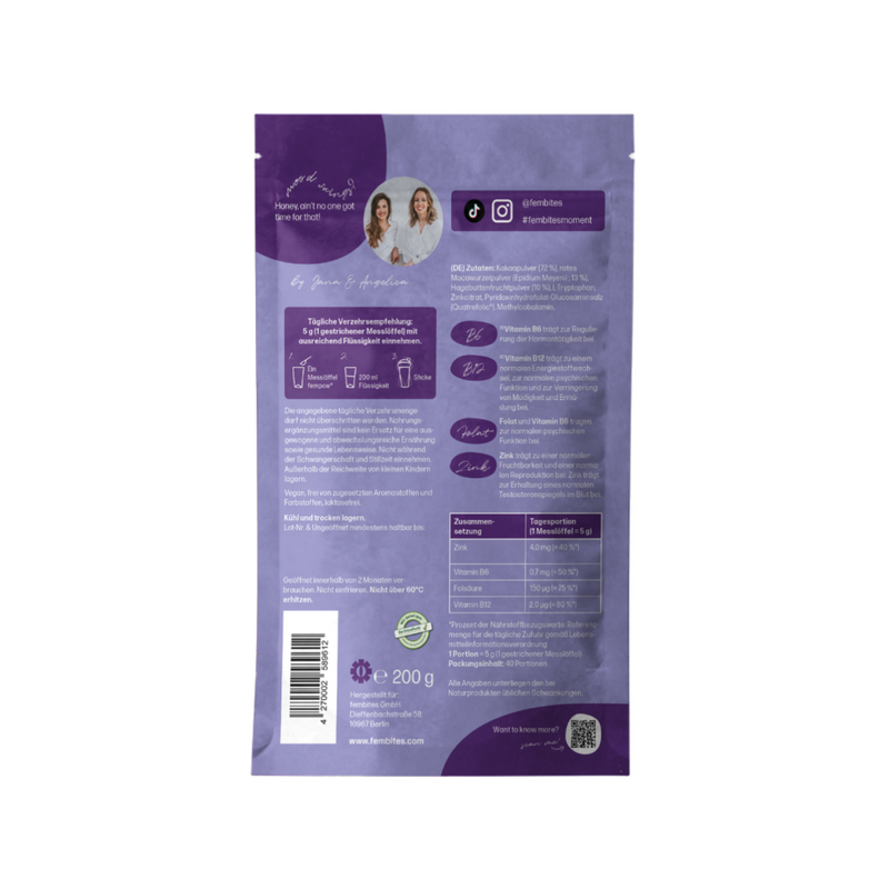 fembites fempow PMS SUPPORT Nahrungsergänzung vegan für hormonelle Balance und gegen PMS mit Pflanzenextrakten, Vitaminen und Aminosäuren