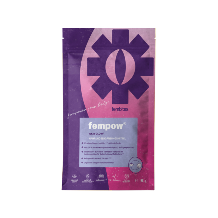 fembites fempow SKIN GLOW Nahrungsergänzungsmittel gegen Akne mit Kollagen und Lactoferrin