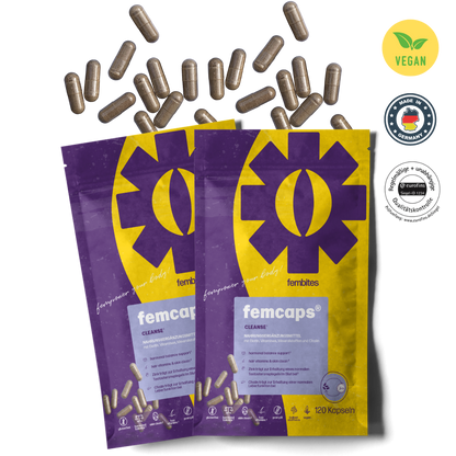 A 2 Monate femcaps® CLEANSE - mit Frauenmantelextrakt, Vitaminen, Zink und Cholin (Kopie)