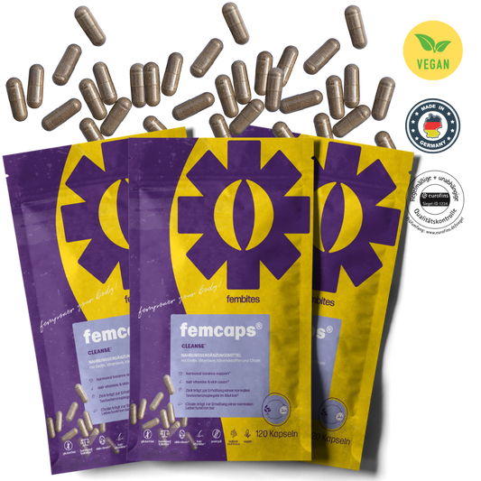 A 3 Monate femcaps® CLEANSE - mit Frauenmantelextrakt, Vitaminen, Zink und Cholin (Kopie)