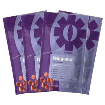 fembites femgums ZYKLUS BALANCE Nahrungsergänzung Fruchtgummis für hormonelle Balance mit Eisen, Zink, Niacin, Biotin, Vitamin B6 und B12 vier Monate