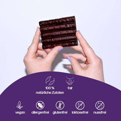 femchoc dunkle glutenfreie, laktosefreie und allergenfreie Schokolade gegen PMS