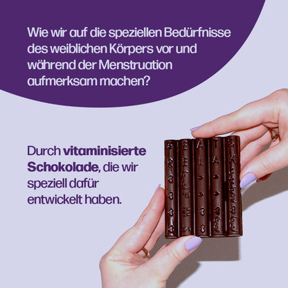 femchoc vegane Schokolade mit Vitamin B6, Kokosblütenzucker und Himbeerpulver zur Hormonregulierung