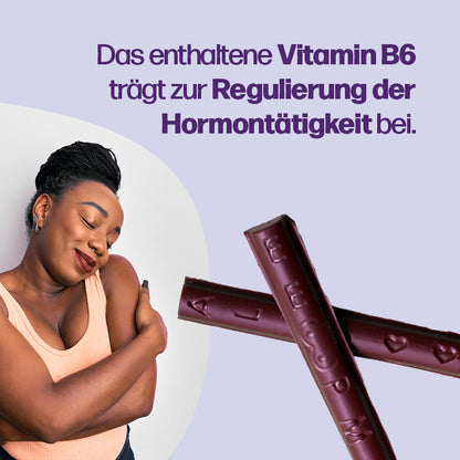 femchoc vegane Schokolade mit Vitamin B6, Kokosblütenzucker und Himbeerpulver zur Hormonregulierung