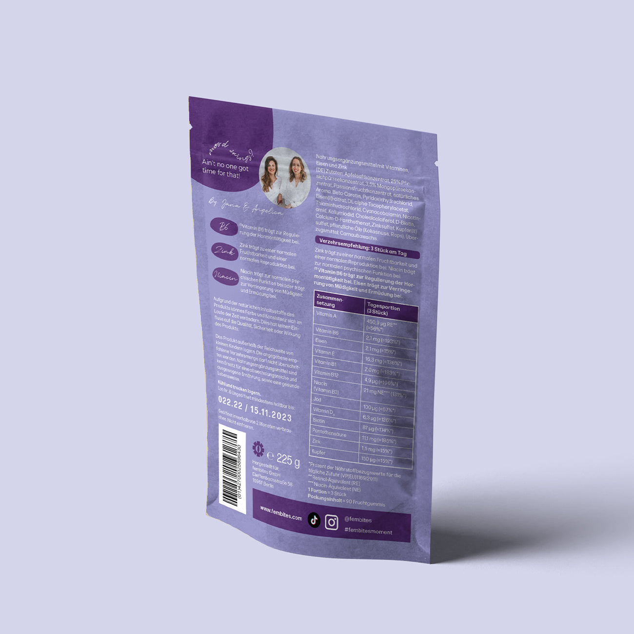 femgums PMS Support Verringerung der Müdigkeit und Ermüdung durch Vitamin B12, Niacin und Panthothensäure