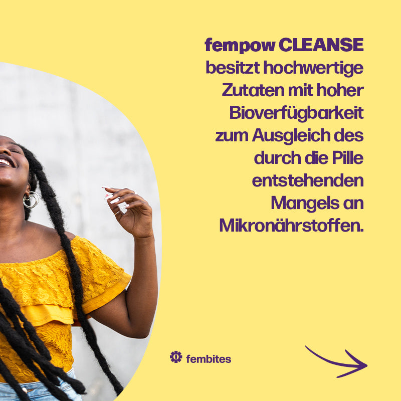 fempow Cleanse Pulver als Nahrungsergänzung mit Vitaminen, Frauenmantelextrakt und Zink gegen Haarausfall und hormonelle Akne 